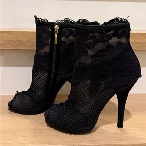 Dolce & Gabbana Black Lace Stiletto Ankle Boots